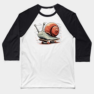 Retro vintage funny snail on skateboard Baseball T-Shirt